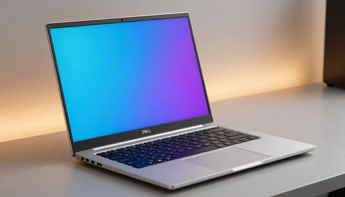 Dell XPS 14 AI Elite laptop open on desk showing display