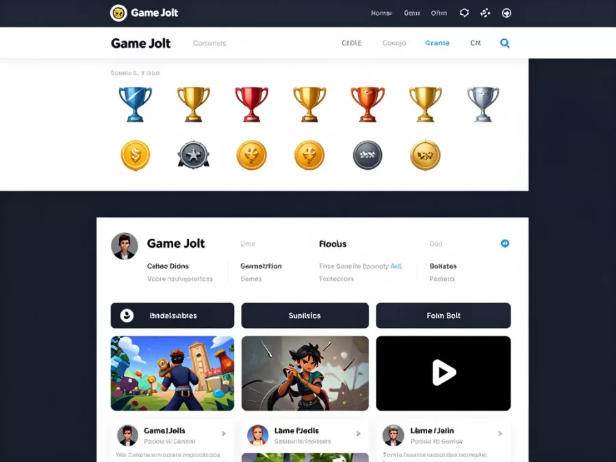 Game Jolt user profile showing trophies and gaming achievements