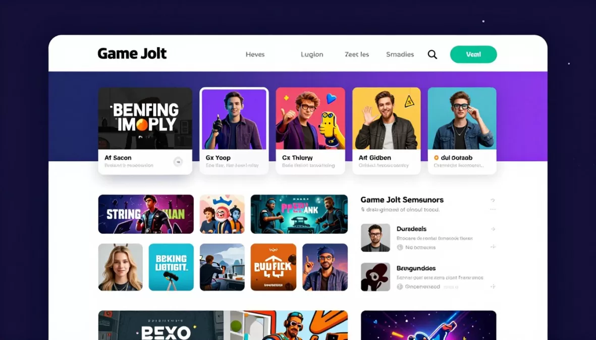 Game Jolt website interface showing community features and free game downloads