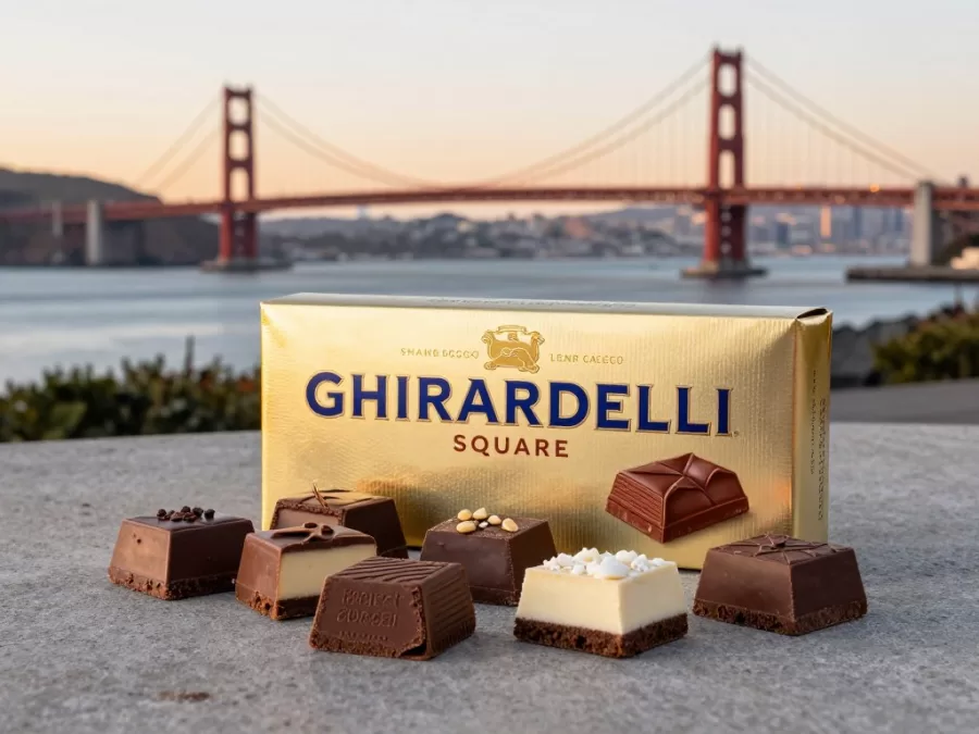 Ghirardelli chocolate squares and San Francisco landmark