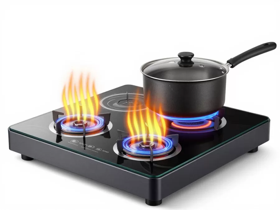 Induction cooktop showing electromagnetic heating technology with cookware placement diagram