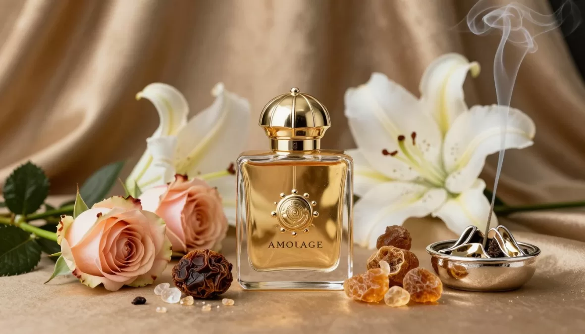 Ingredients used in Amouage Gold Woman including rose, frankincense and myrrh