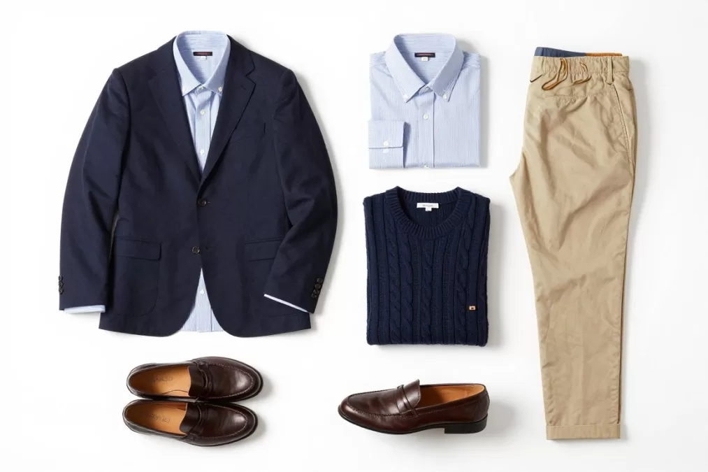 Preppy capsule wardrobe showing coordinating classic pieces