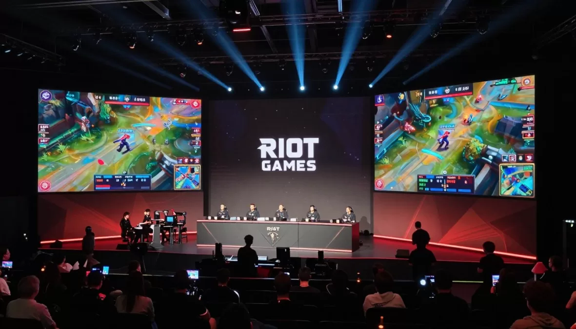 Riot Games esports tournament arena with competitive gameplay