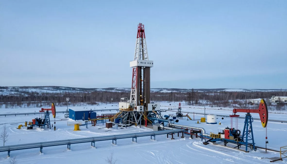 Russia oil production facilities in Siberia showing million barrels oil per day output