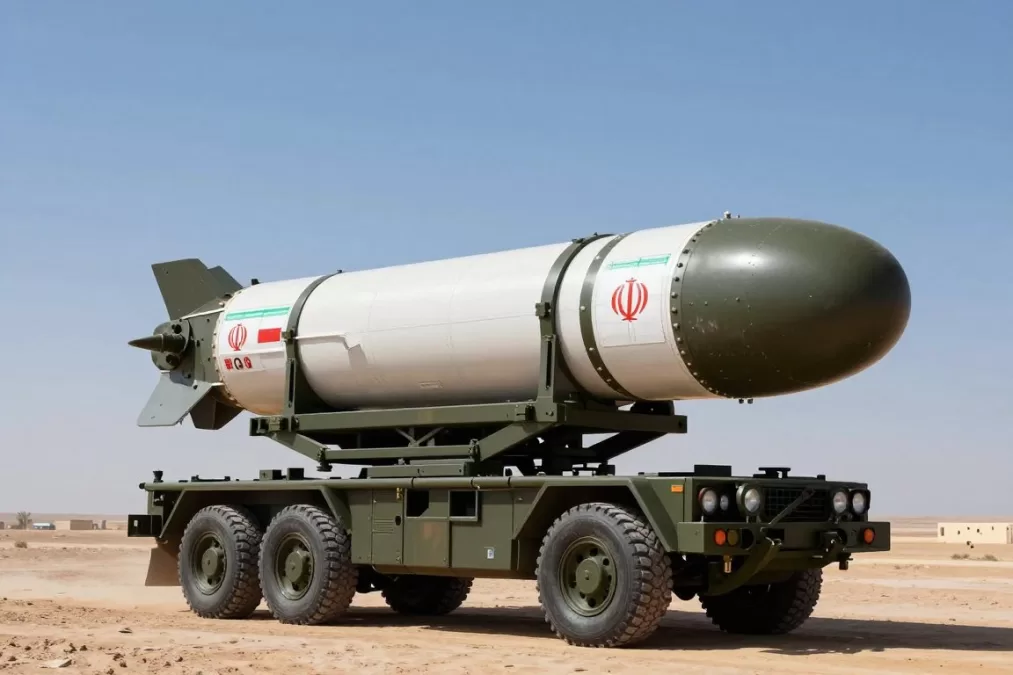 Shahab-3 ballistic missile on mobile launcher platform