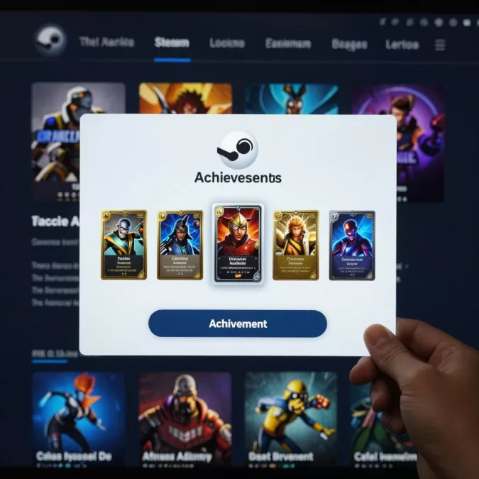 Steam achievement notification and trading card system interface