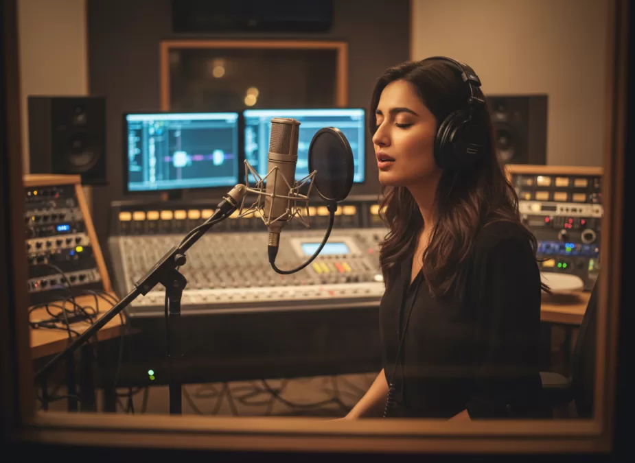 Tara Sutaria recording song in music studio