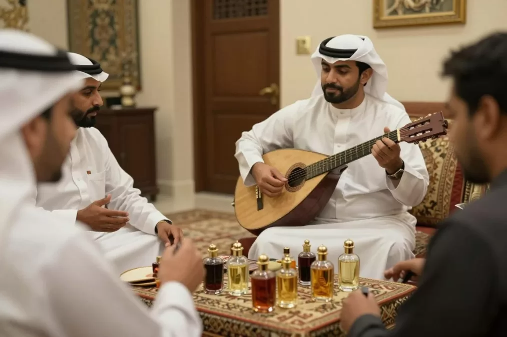 Traditional Middle Eastern celebration with oud perfume