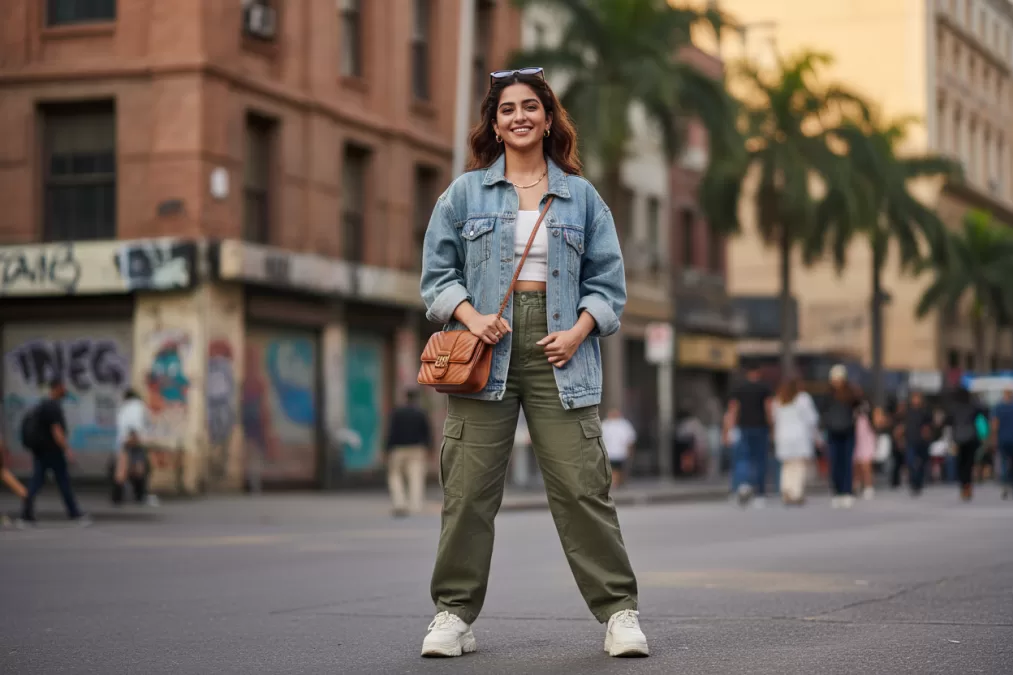 actress in casual street style fashion