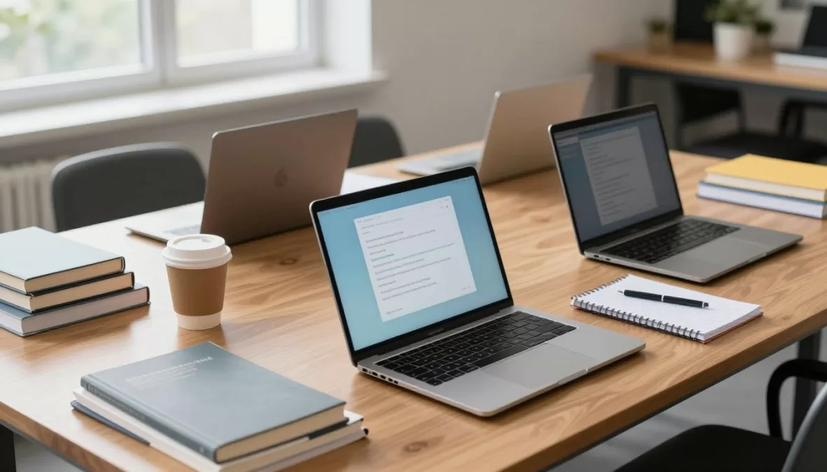 best AI laptops for students 2026 displayed on desk with books