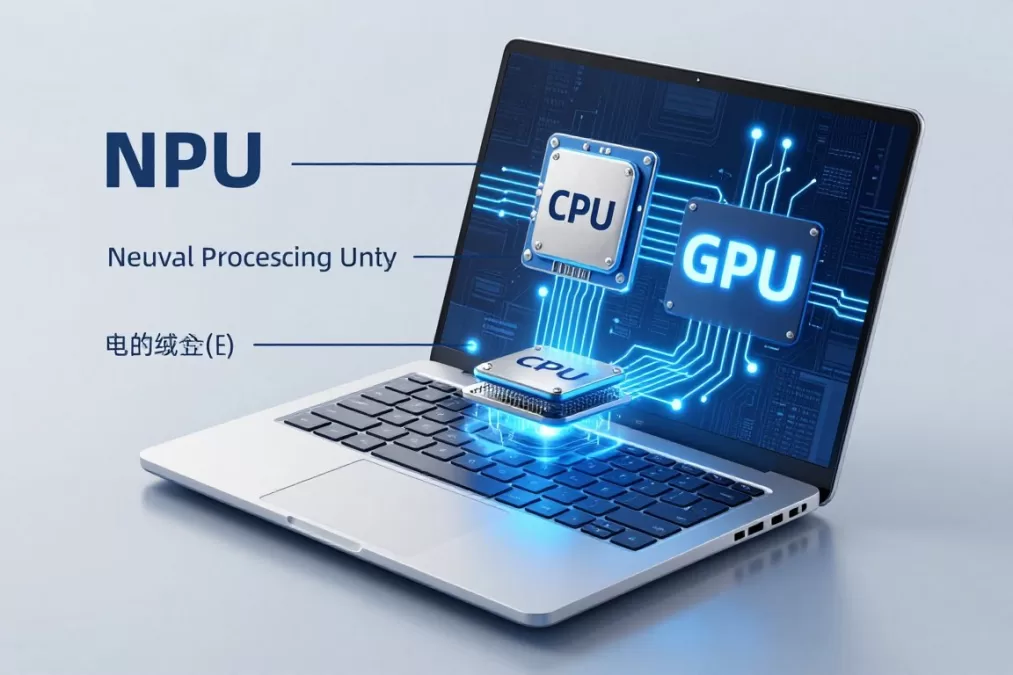 close-up of AI laptop processor architecture diagram