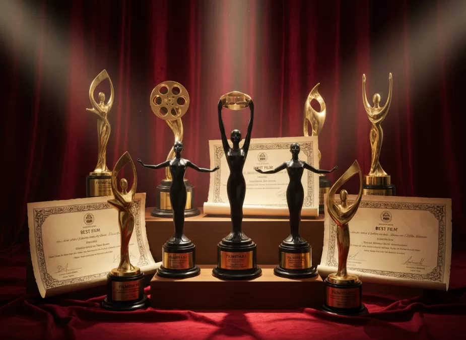 film industry awards and recognition trophy display