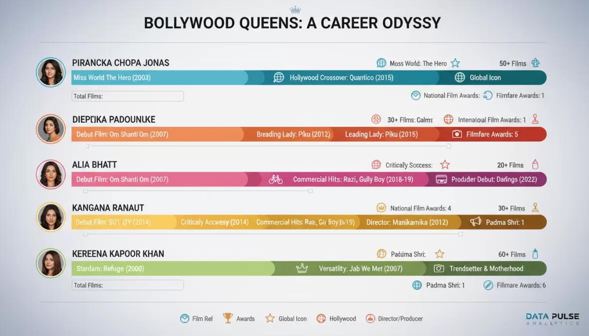 infographic comparing actress career milestones
