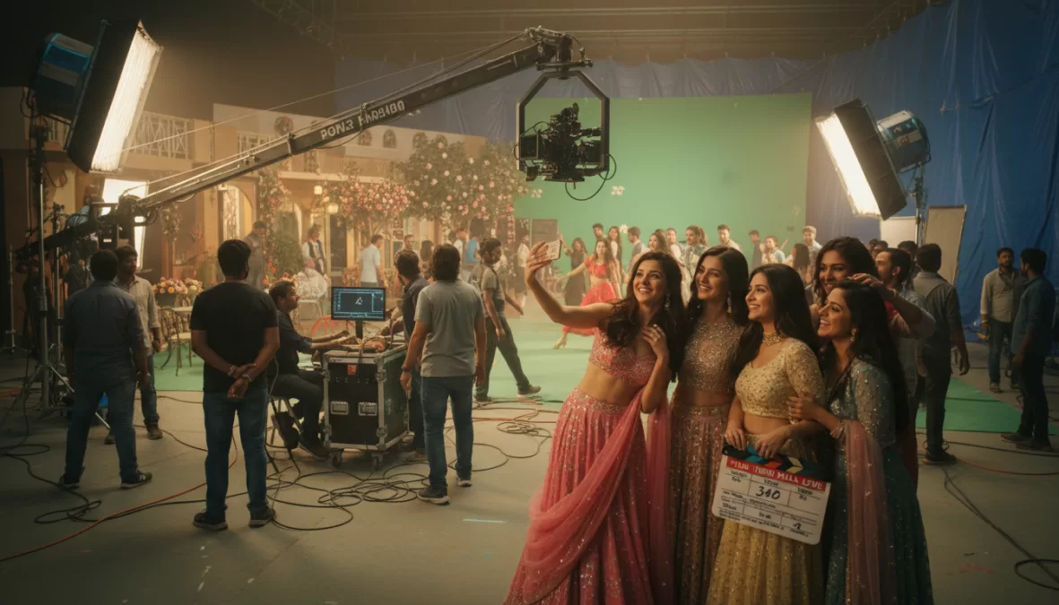 modern Bollywood film production set