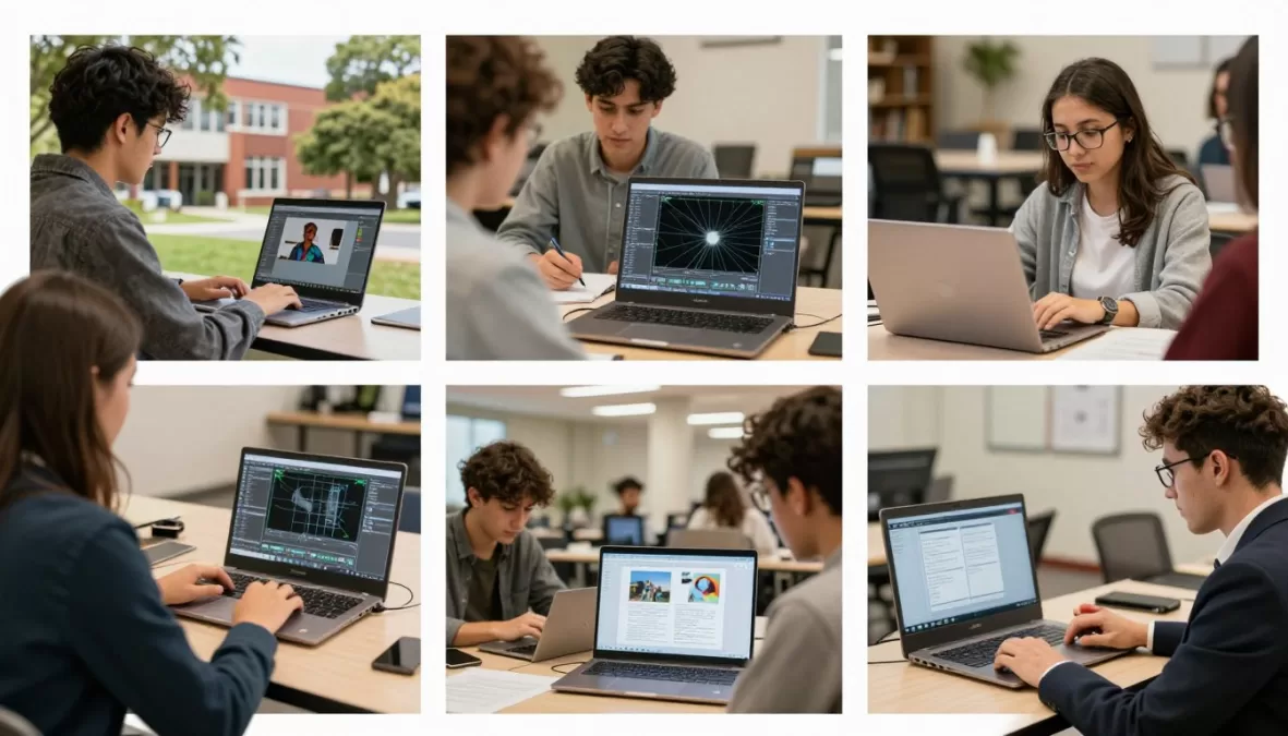 students from different majors using their recommended laptops