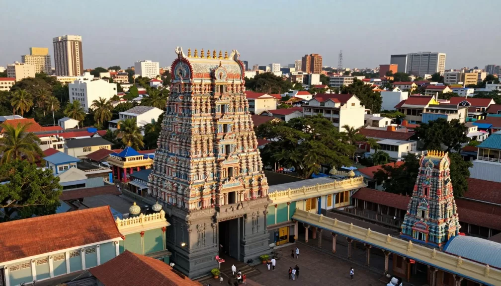 Aerial view of famous temples in Chennai showcasing traditional Dravidian architecture