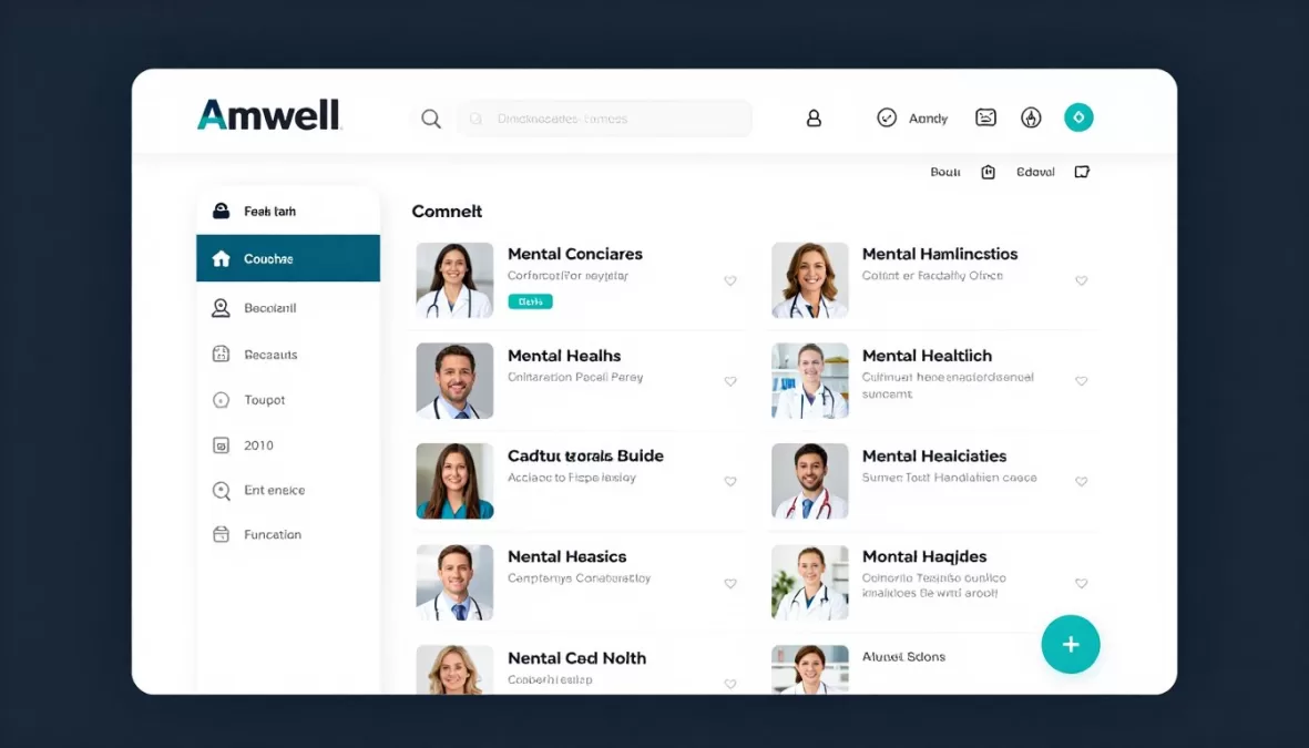 Amwell telehealth platform showing mental health services menu