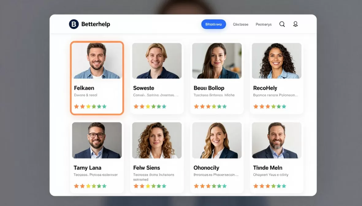 BetterHelp platform interface showing therapist matching screen