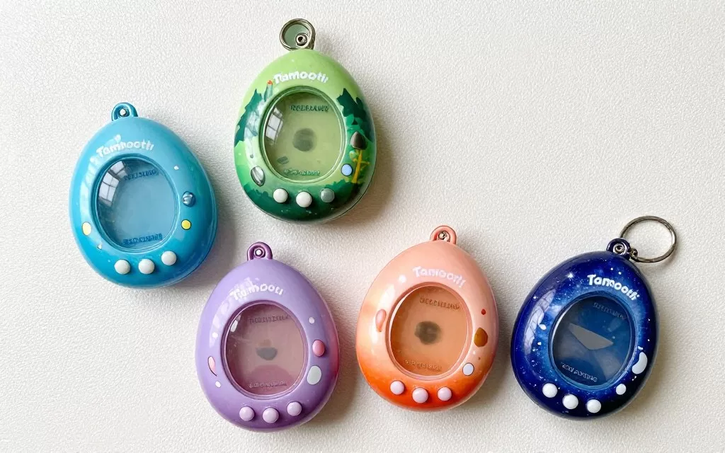 Collection of different Tamagotchi Paradise editions displayed together