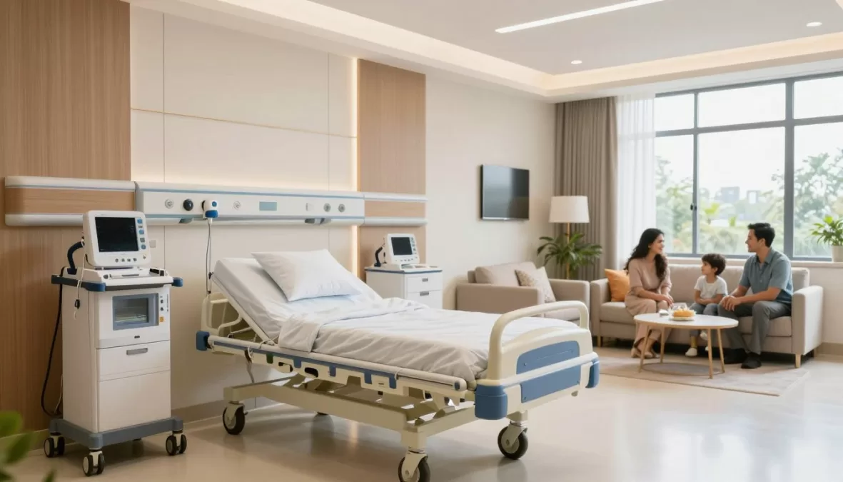 Comfortable hospital patient room with modern amenities
