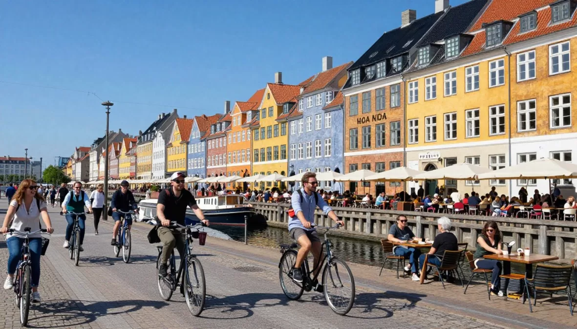Copenhagen Denmark showing safe bicycle-friendly city and high quality of life in safest country