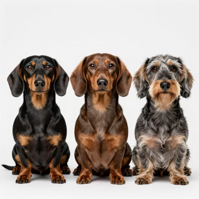 Dachshund dog breed varieties showing different coat types