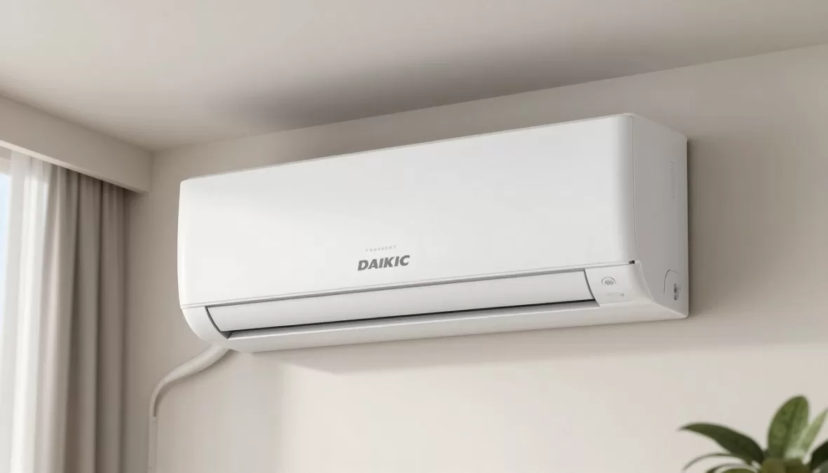 Daikin inverter air conditioner with premium white finish showcasing Japanese engineering quality
