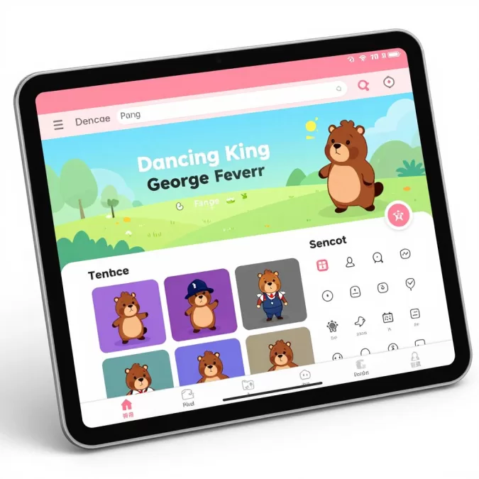 Dancing King George Beaver app interface on tablet