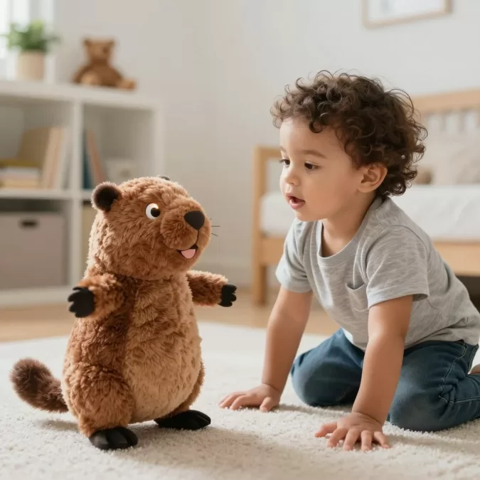 Dancing King George Beaver responding to child's voice