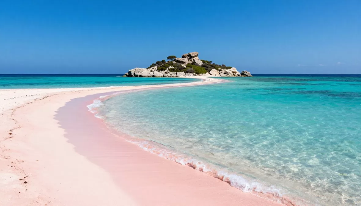 Elafonissi Beach Crete pink sand turquoise water Greece Mediterranean
