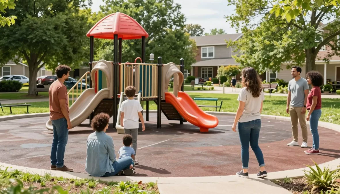Family-friendly safe countries showing parks and children playing safely