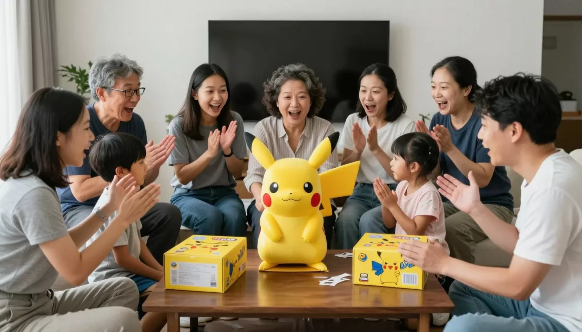 Family unboxing Pikachu Animatronic Ultra Series together