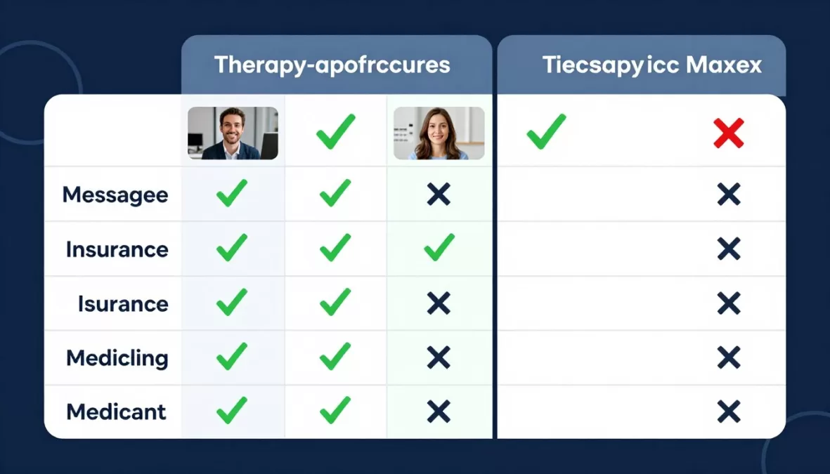 Feature matrix showing therapy platform capabilities