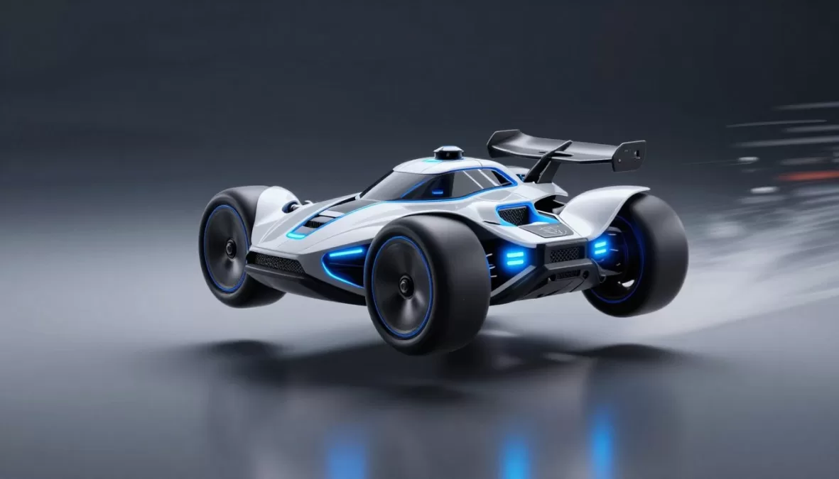 Floating Rogue remote control car hovering above surface
