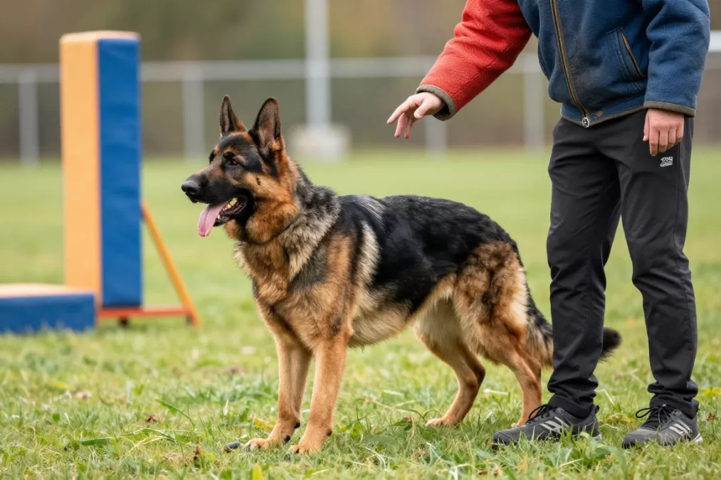 German Shepherd dog breed training session with handler