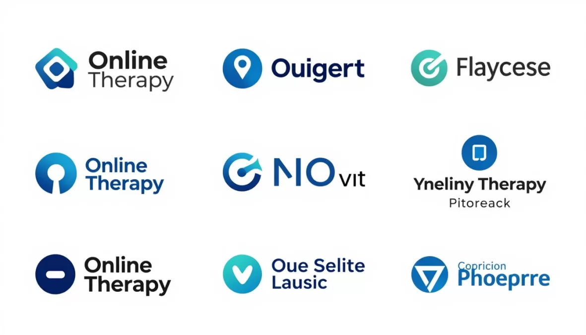 Grid display of top online therapy platform logos and brand images