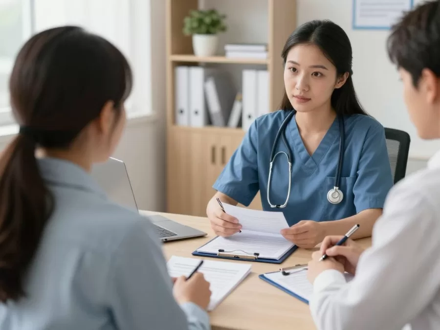 Healthcare financial consultation patient meeting