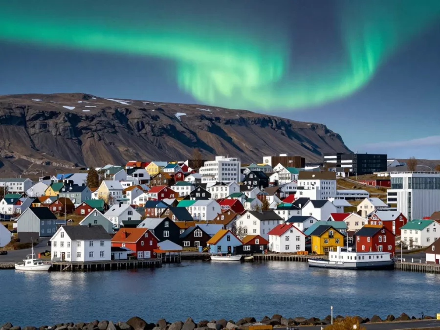 Iceland peaceful landscape with Reykjavik cityscape