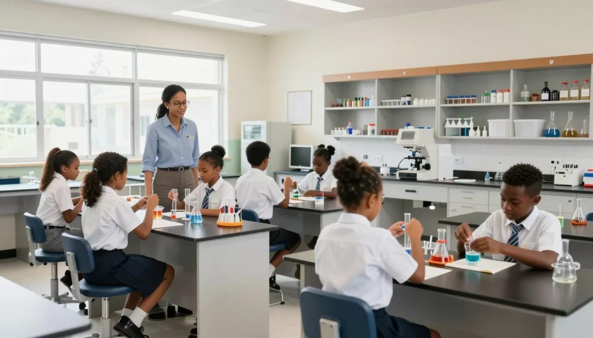 Immaculate Conception Prep students in science laboratory