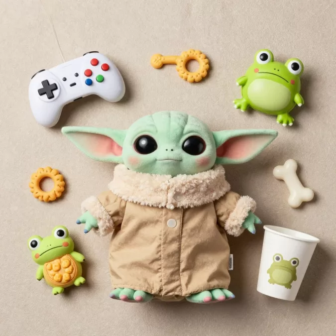 Interactive Grogu plush with included accessories