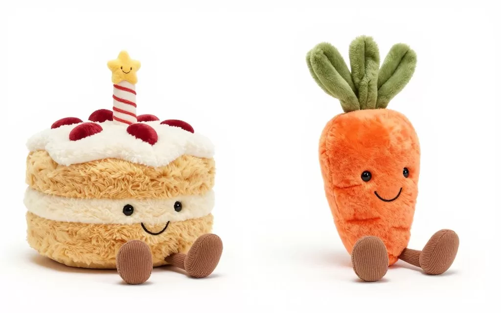 Jellycat Amusable Carrot Cake plush toy after years of love showing durability Jellycat Amusable Carrot Cake plush toy after years of love showing durability