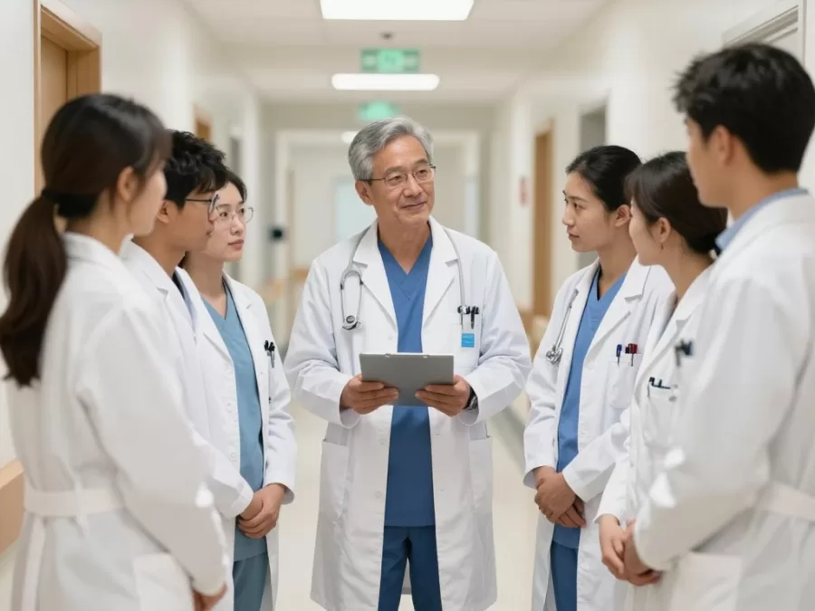 Johns Hopkins medical students and residents in teaching rounds