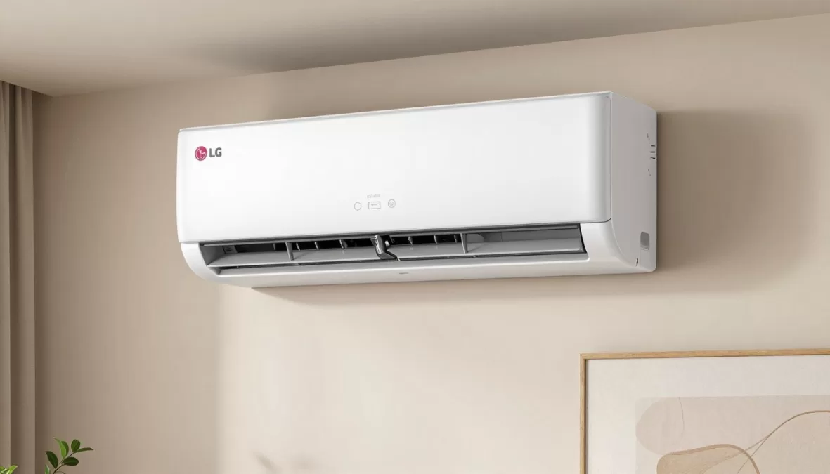 LG dual inverter air conditioner 1.5 ton model with modern black finish and smart features display