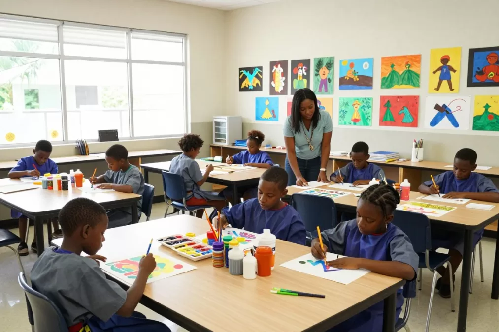 Meadowbrook Prep art class with students creating projects