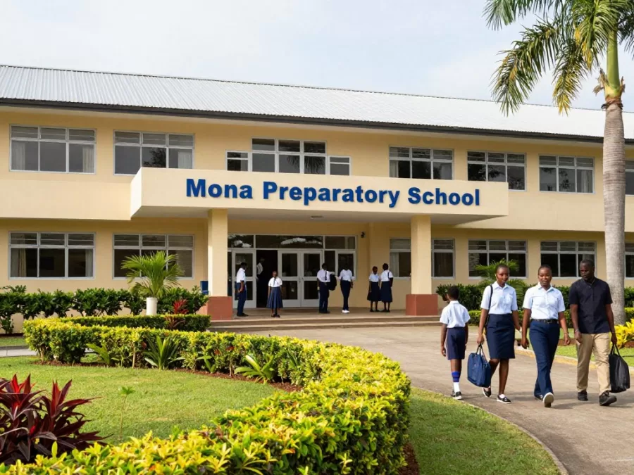 Mona Prep school campus with students participating in outdoor activities