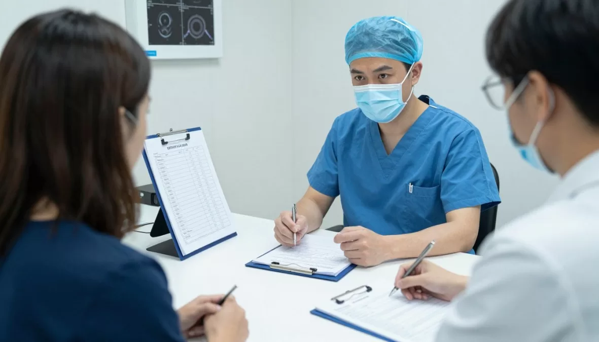 Patient consultation with surgeon before procedure