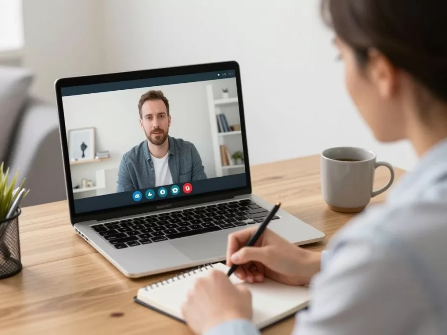 Person having Cerebral psychiatry appointment on computer