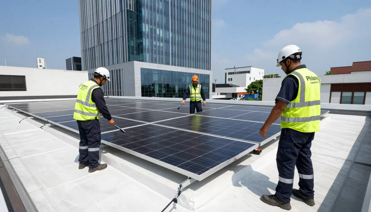 Philergy German Solar installation team working on commercial building