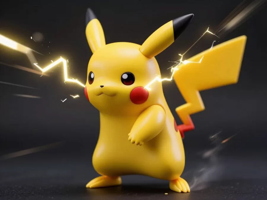 Pikachu Animatronic performing Thunderbolt attack with light effects